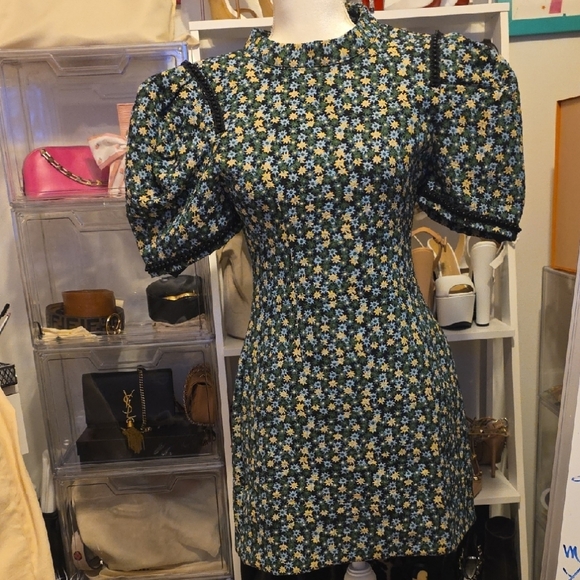 High-Neck Floral Puff-Sleeve Midi Dress in Green and Blue/I Bought It In ASOS - Picture 4 of 6